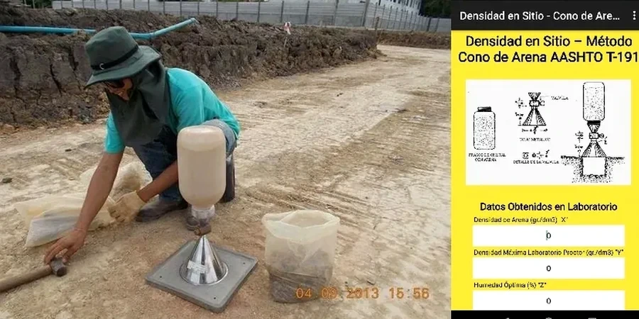 Control de compactación con cono de arena en Calama